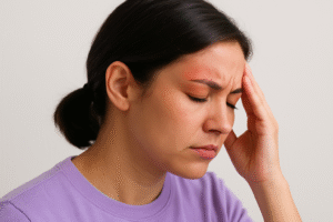 mulher com dor de cabeça representando diferentes tipos de cefaleia